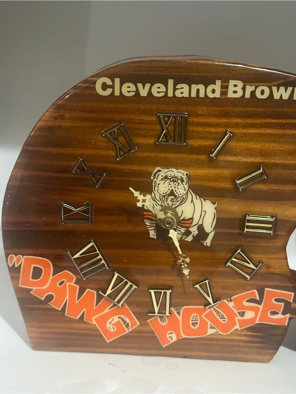 'Vintage Cleveland browns dawg House' Helmet shaped handcrafted wood wall clock